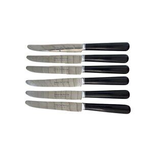 Burns Mfg Co Stainless Steel Dinner Knives Set Of 6 Black Handles Silverware